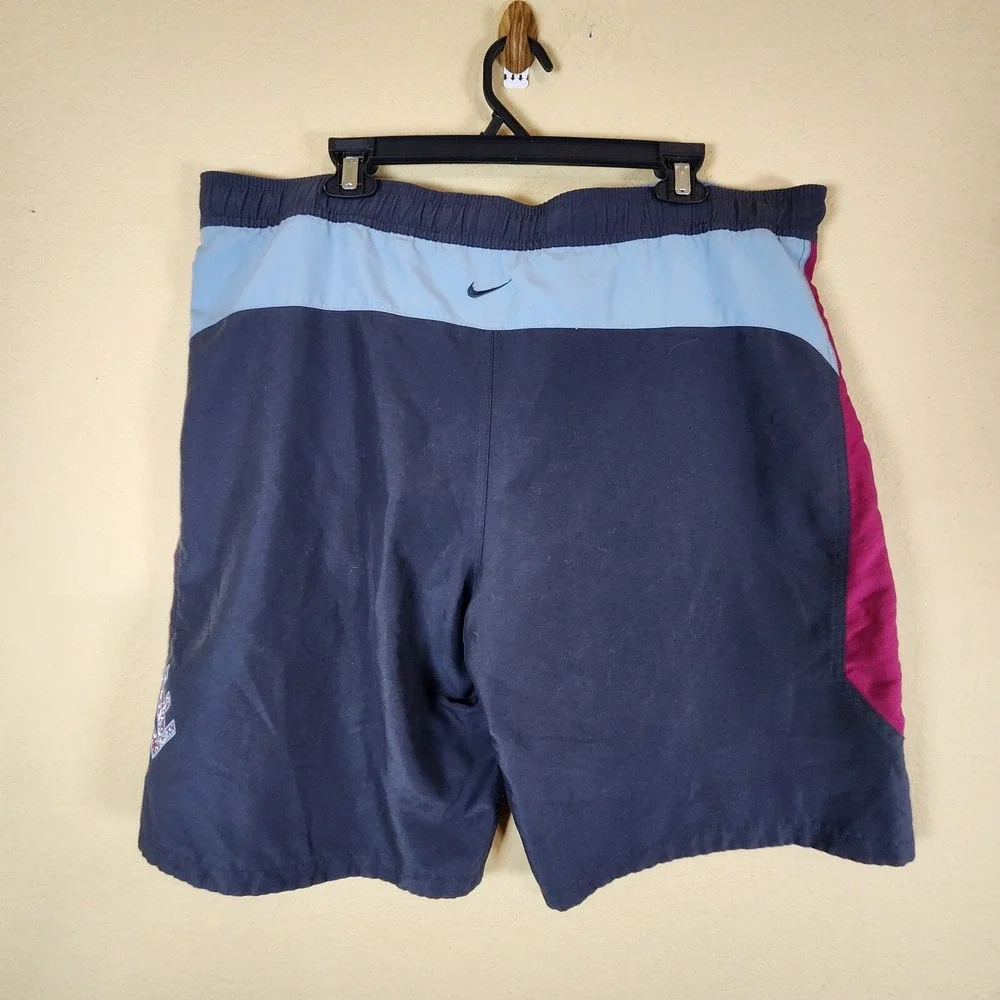 Nike Mens Large Colorblock Swim Trunks Navy‎ Blue Magenta Board Shorts Logo L